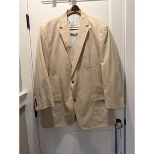 VTG Petrocelli Khaki Cotton Sport Coat Blazer Mens 46R(?) Patch Pockets 3-Button